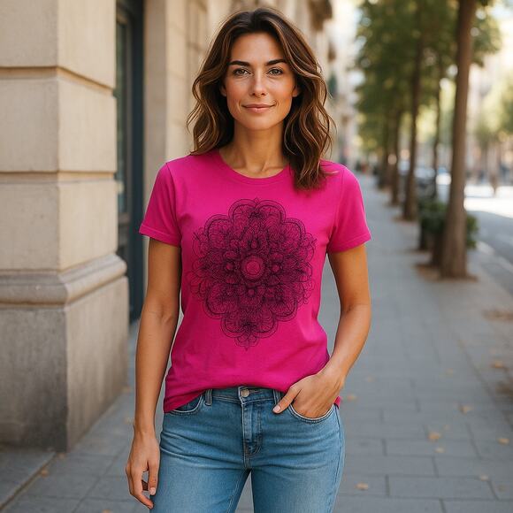 Faded Glory Womens Tee Size Small 4 6 Pink Indian Design Burnout Fabric - Picture 3 of 8